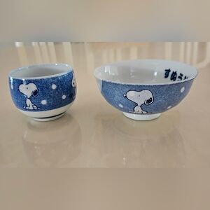 Snoopy Ceramic Bowl and Cup Set - Made in Japan
